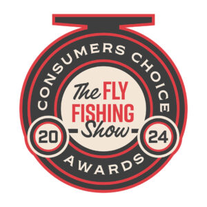 Logo of the consumers choice fly fishing show awards 2024 with a medal design.