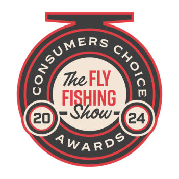 Logo of the consumers choice fly fishing show awards 2024 with a medal design.