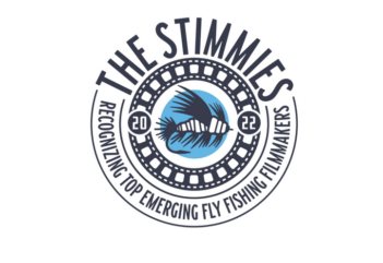 Logo of "the stimmies 2022," an award for top emerging fly fishing filmmakers, featuring a circular crest and a fish icon.