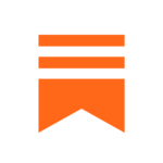 An orange bookmark icon with two horizontal lines above a triangular notch, set against a white background.